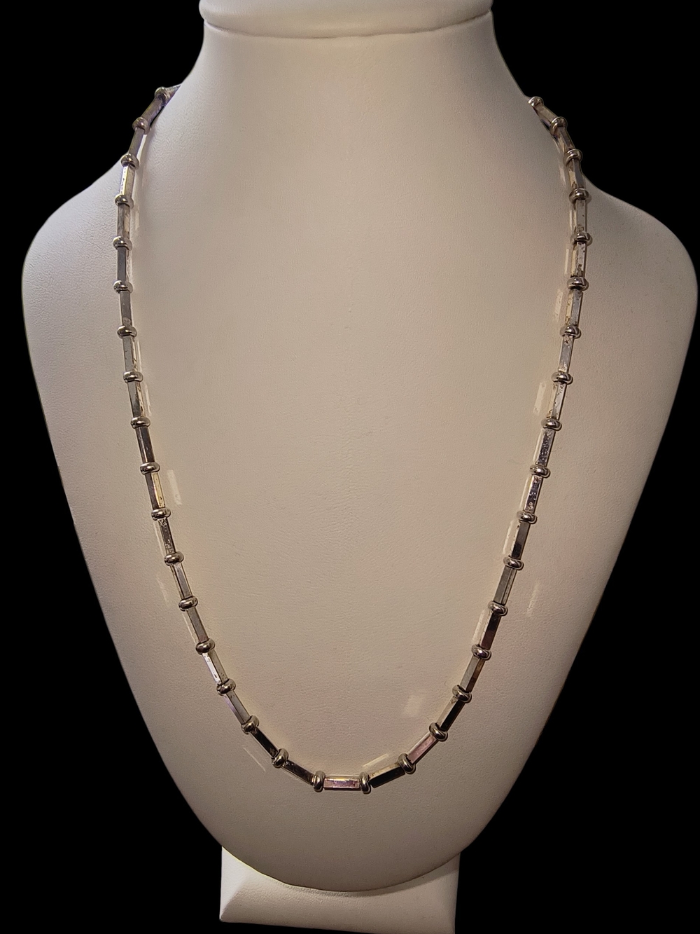 Milor Italy Sterling Silver Tube Link Beaded Necklace